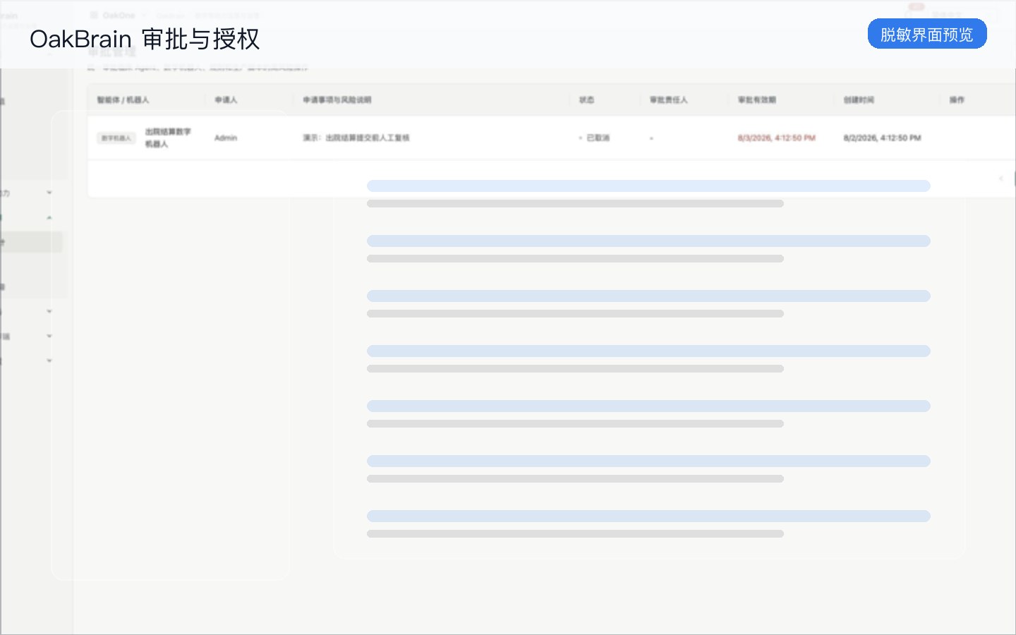 OakBrain 审批授权脱敏预览